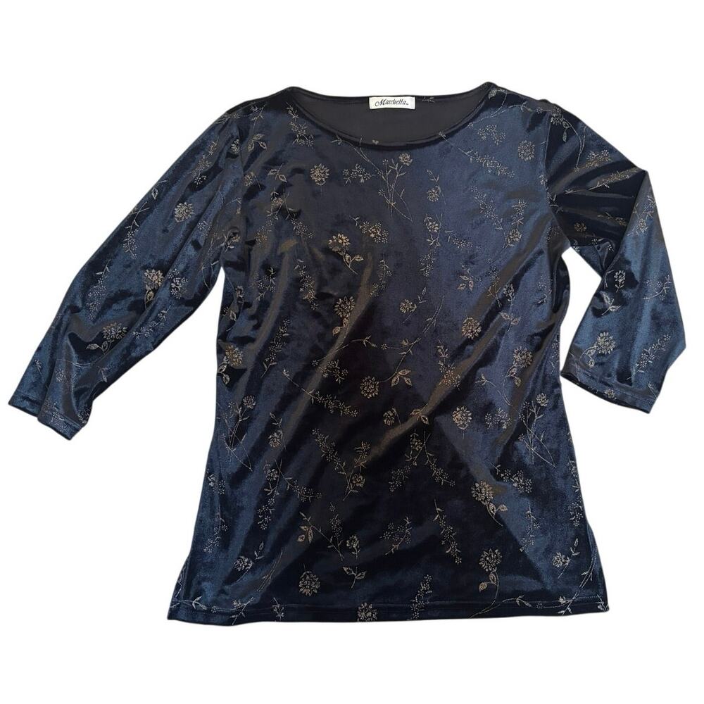 Vintage Marchetta 90s Black Velour Top 🖤 Floral Finish 🌸 Fits M/L